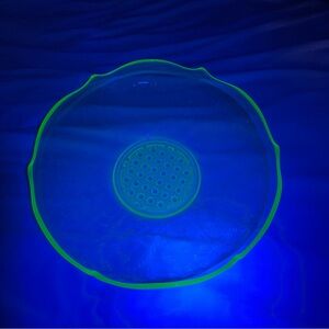 LANCASTER GLASS Debra Depression Uranium Glow Glass Large Console Bowl, 11‎ 3/4"